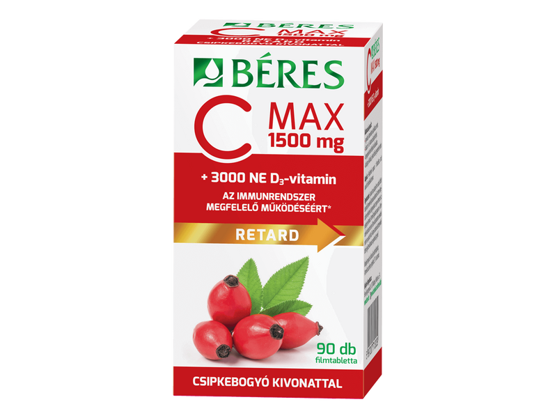Béres C-vitamin 1500 mg csipkebogyó  + D3-vitamin 90db