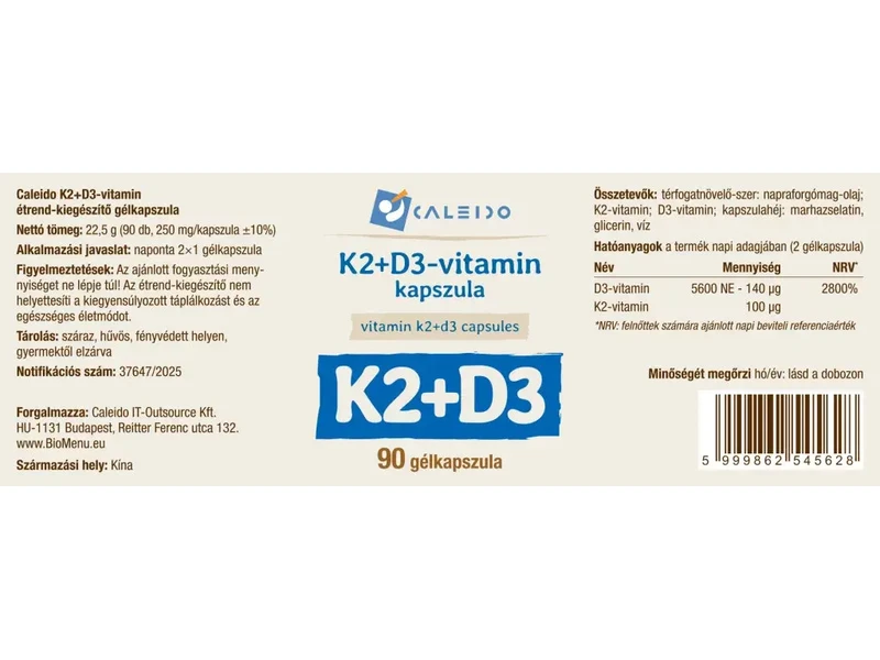 Caleido K2+D3 Vitamin kapszula 90 db