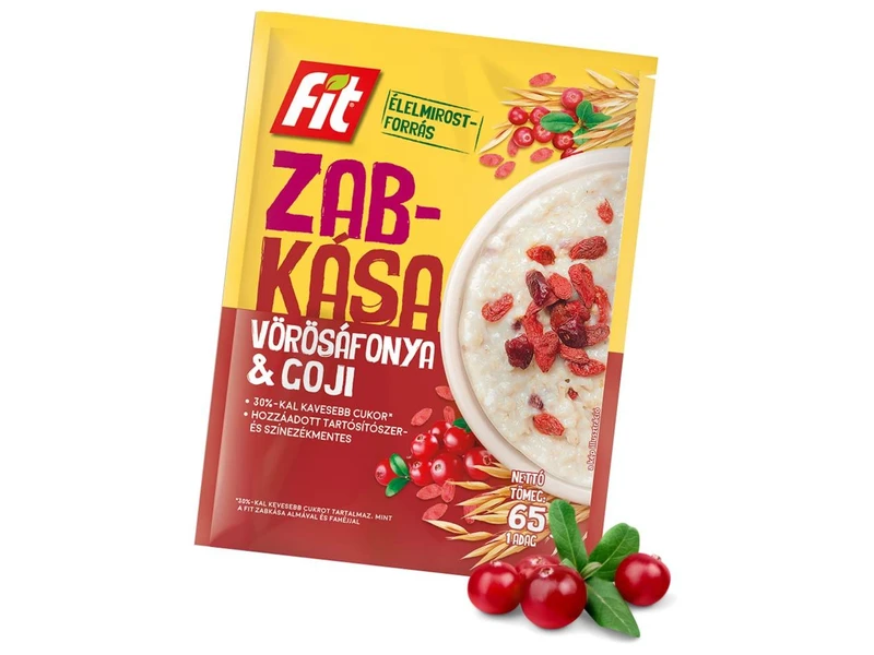 Fit reggeli zabkása goji bogyóval és vörösáfonyás ízesítéssel 65g