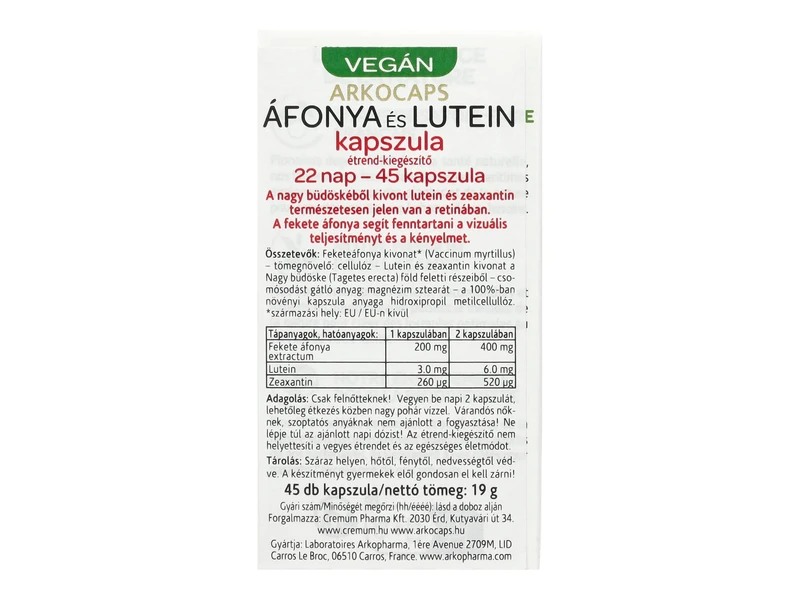 Arkocaps Áfonya és Lutein kapszula 45 db
