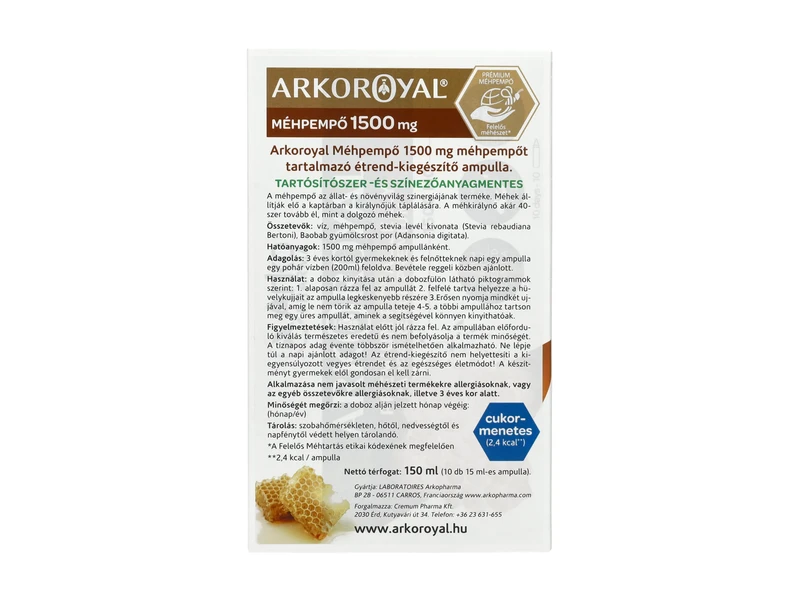 Arkoroyal Méhpempő 10 db cukormentes ampulla 1500 mg