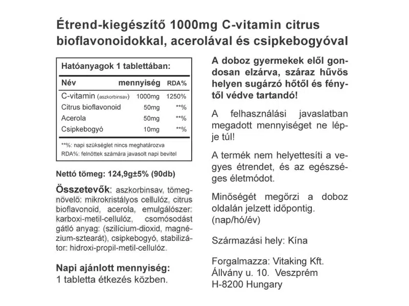 VK 1000mg C-Vitamin Bioflavonoid Csipke., Acerola 90db