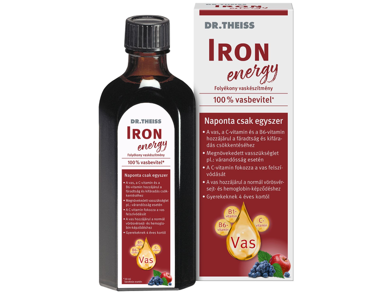 Dr. Theiss IRON energy Folyékony étrend-kiegészítő vassal és vitaminokkal, édesítőszerrel 250 ml