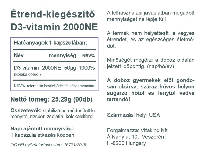 VK D-2000 IU Vitamin kapszula 90db