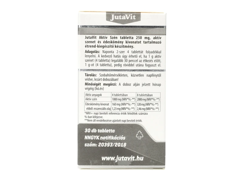 JutaVit Aktív szén tbl.30db 250 mg