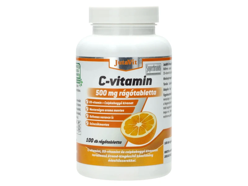 JutaVit C-vitamin 500mg + D3 vitamin + Csipkebogyó kivonat rágótabletta 100db
