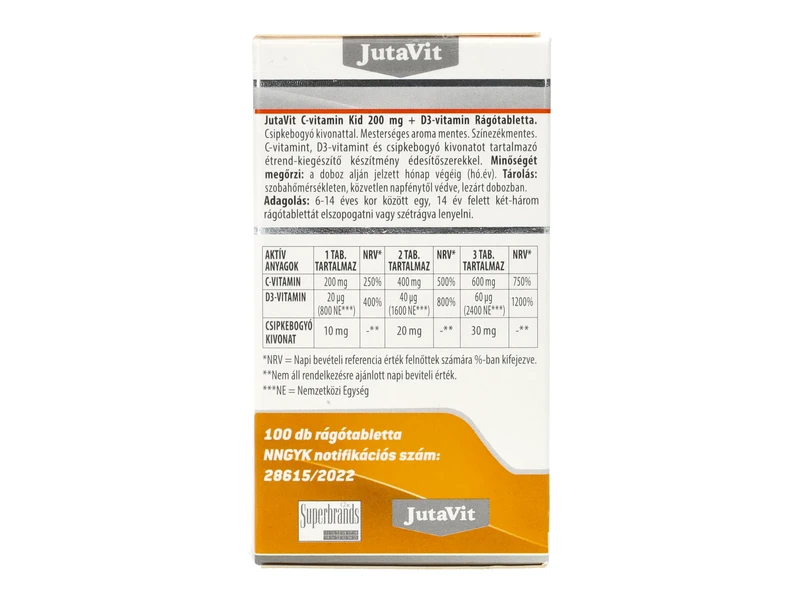 Jutavit C-vitamin KID 200mg + D3-vitamin 100db