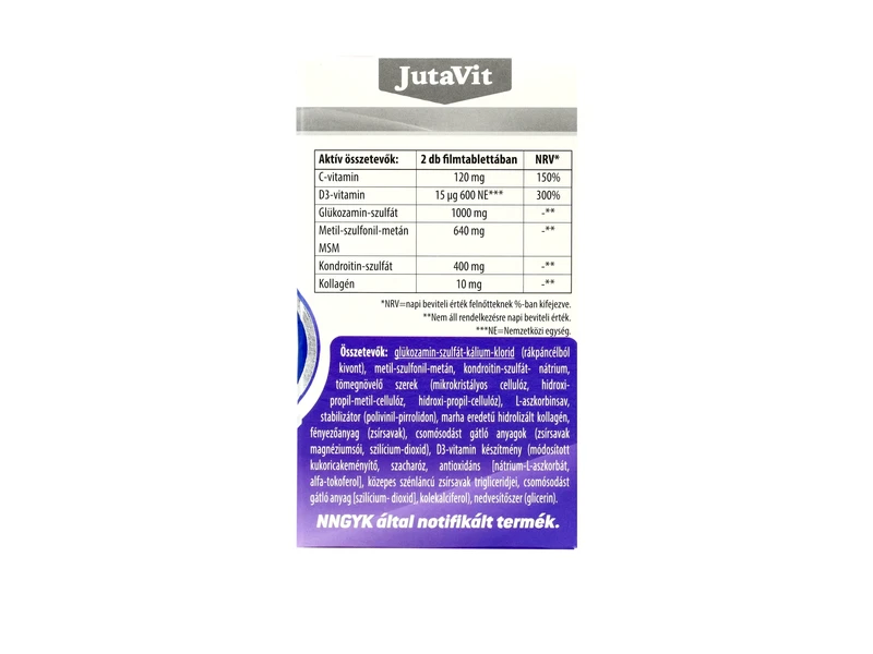 JutaVit Glükozamin+Kondroitin+MSM+Kolagén D+C vitamin tabletta 120db