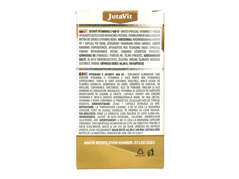 Jutavit E-vitamin 400 IU 100 db Lágykapszula