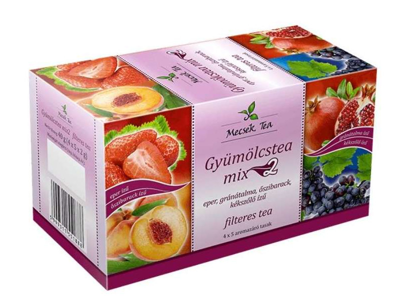 Mecsek Gyümölcstea Mix (eper, gránátalma, őszibarack, kékszőlő) 4x5x2g