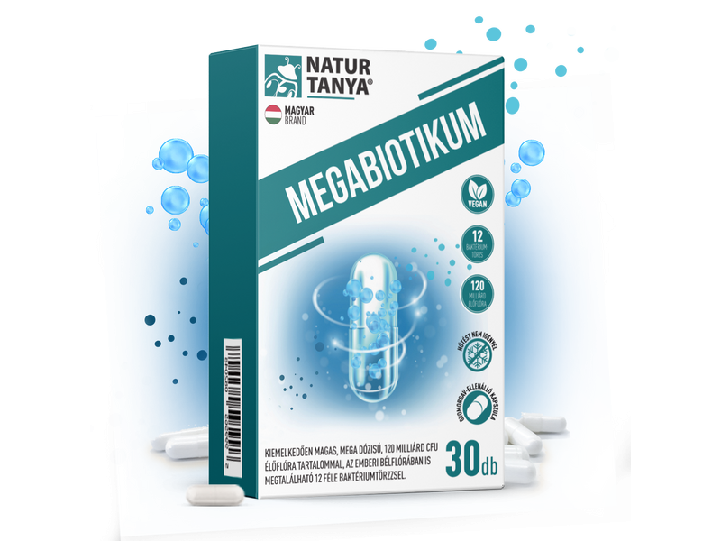 NT MEGABIOTIKUM 12 féle baktériumtörzs, fermentált, galaktomannán típusú PHGG rosttal 30db