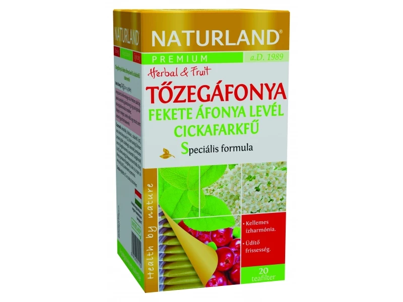 Naturland Prémium tőzegáfonya feketeáfonya  cickafarkfű tea 20x2g