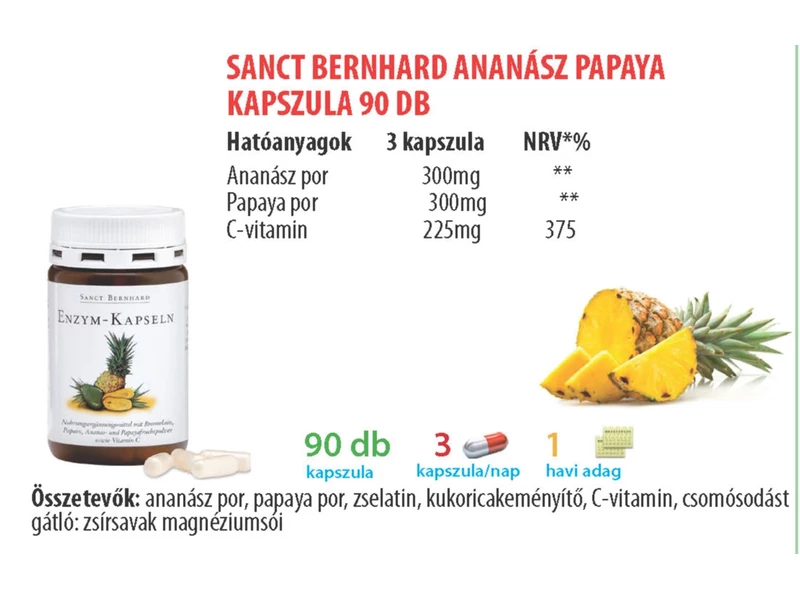 S.Bernhard Ananász, papaya, enzym kapszula 90db