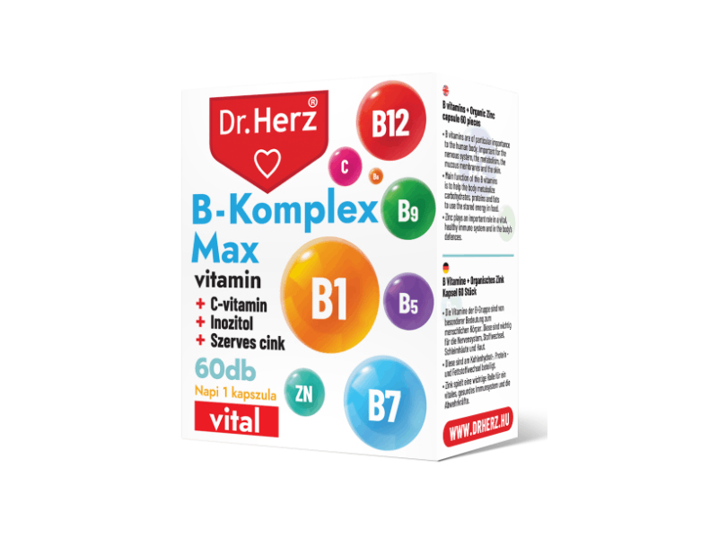 Dr.Herz B-Komplex Max+C-vitamin+Inozitol+Szerves Cink 60db kapszula