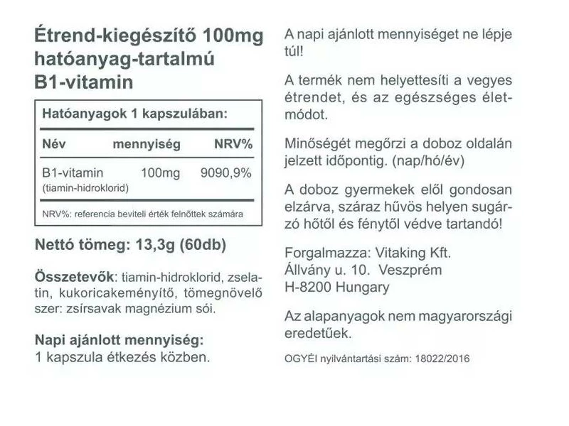 Vitaking B1-Vitamin 100mg 60db
