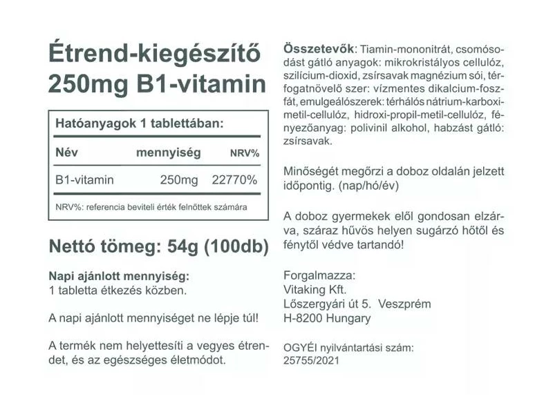 Vitaking B1-Vitamin 250mg 100db