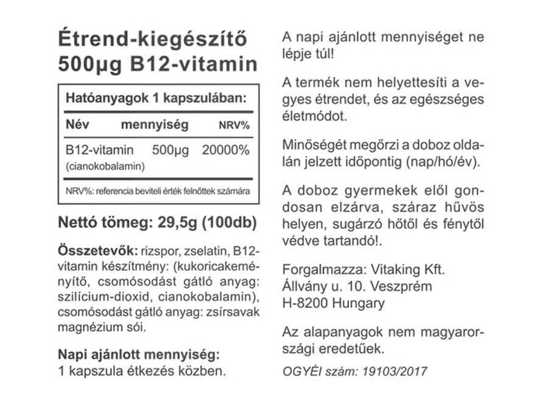 Vitaking B12-vitamin 500mcg 100db