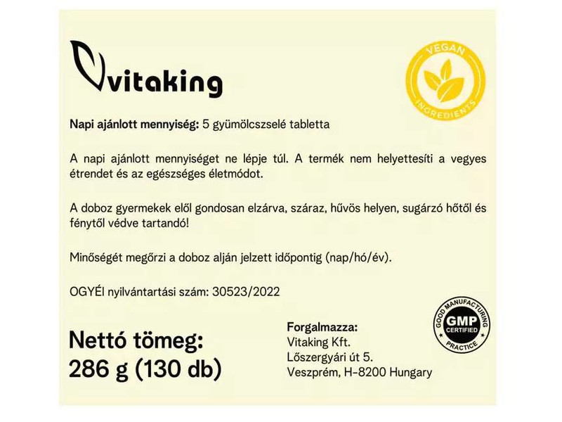 VK Fuitt Tablets - C-vitamin 130db