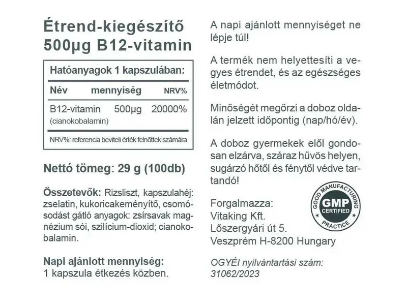 Vitaking B12-vitamin 500mcg 100db
