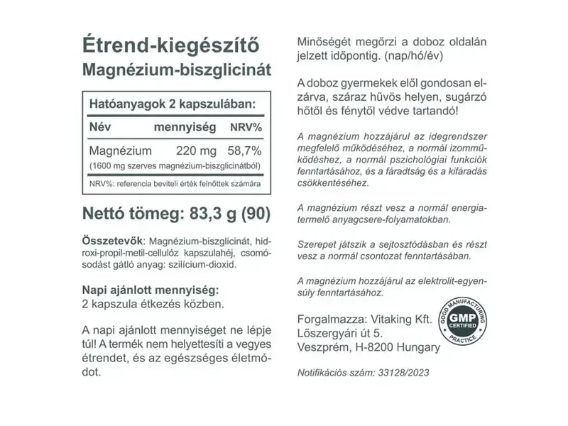 Vitaking Szerves Magnézium Biszglicinát kapszula 90db