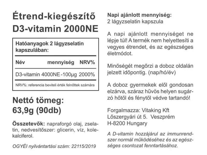 Vitaking D3-vitamin 2000 NE kapszula 90 db