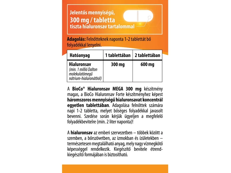 BioCo Hialuronsav MEGA 300 mg 60 db tabletta