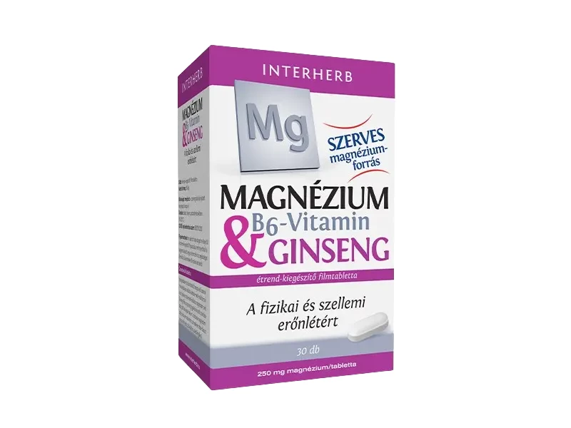 Interherb Magnézium 250mg & B6-vitamin & Ginseng tabletta 30 db