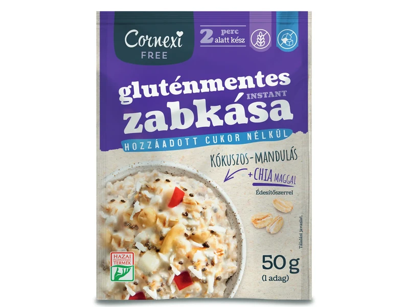 Cornexi Free Zabkása Kókuszos - Mandulás  Ízű + Chia Maggal Gluténmentes HCN  50 g