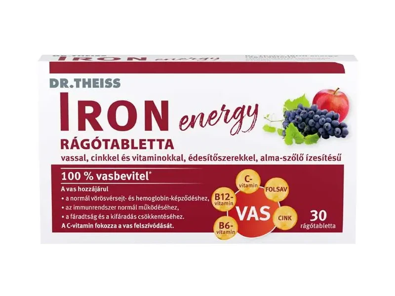 Dr.Theiss IRON energy rágótabletta alma-szőlő ízű 30 db