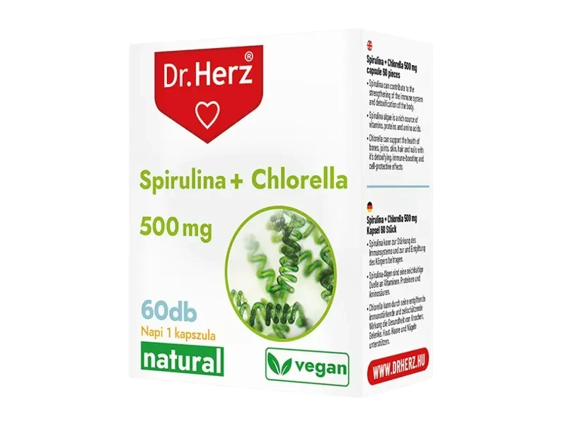 Dr.Herz Spirulina + Chlorella Kapszula 500 mg 60 db