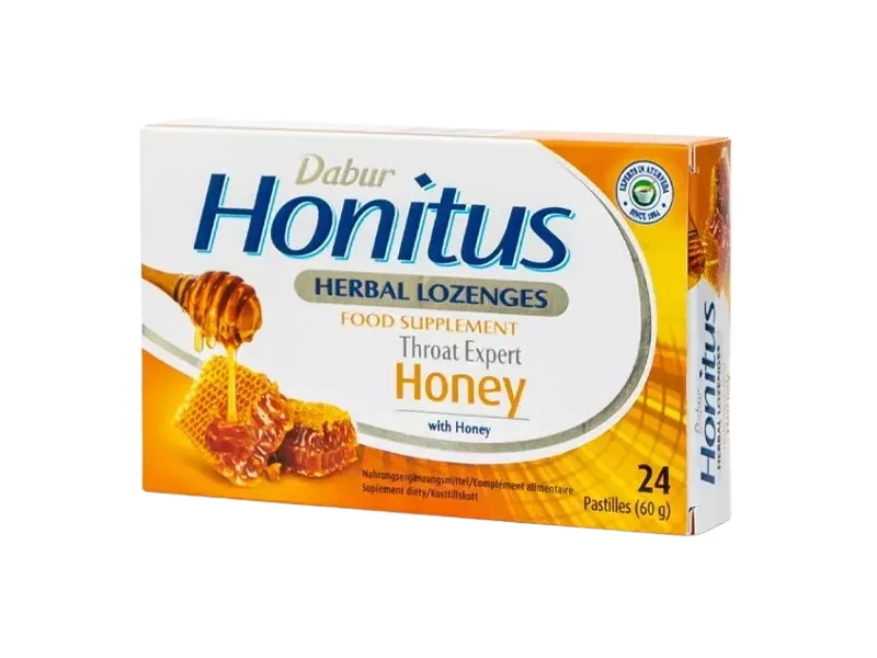 Dabur Honitus gyógynövényes étrend-kiegészítő szopogató tabletta (méz ízű) 24 db