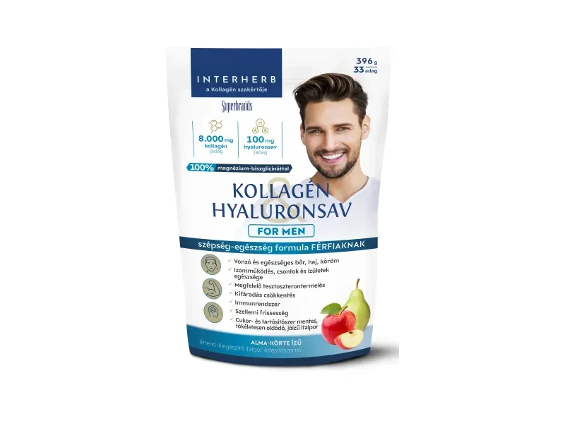 Interherb Kollagén & Hyaluronsav italpor FOR MEN Alma-Körte ízű 396 g