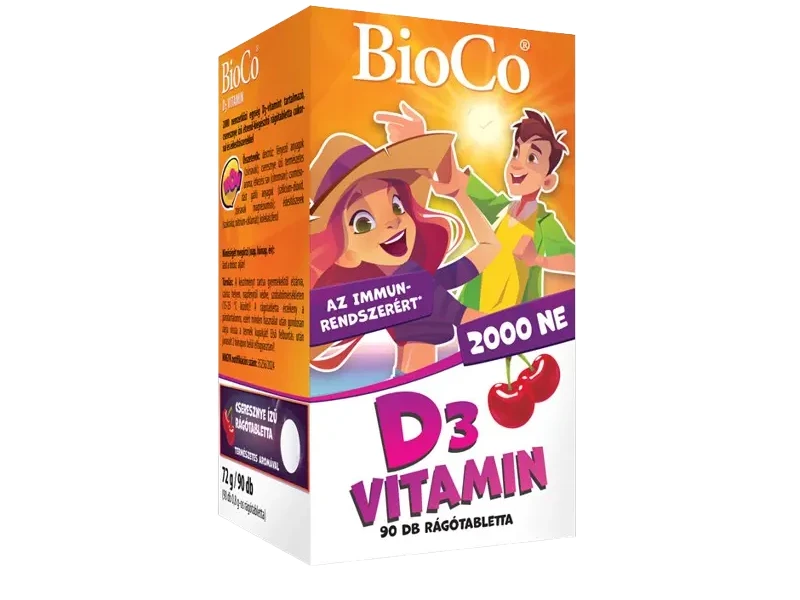 BioCo D3-vitamin 2000 NE cseresznye ízű rágótabletta 90db