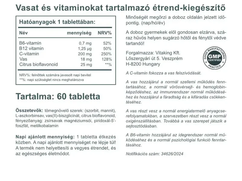 Vitaking Szerves Vas-biszglicinát komplex 60 db