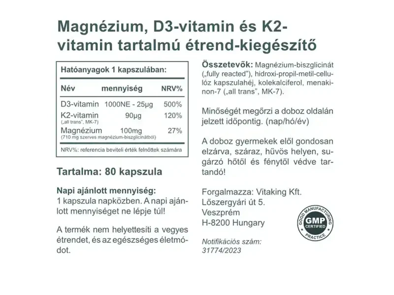 VK Magne Trio Mg+K2+D3 Vitamin 80 db