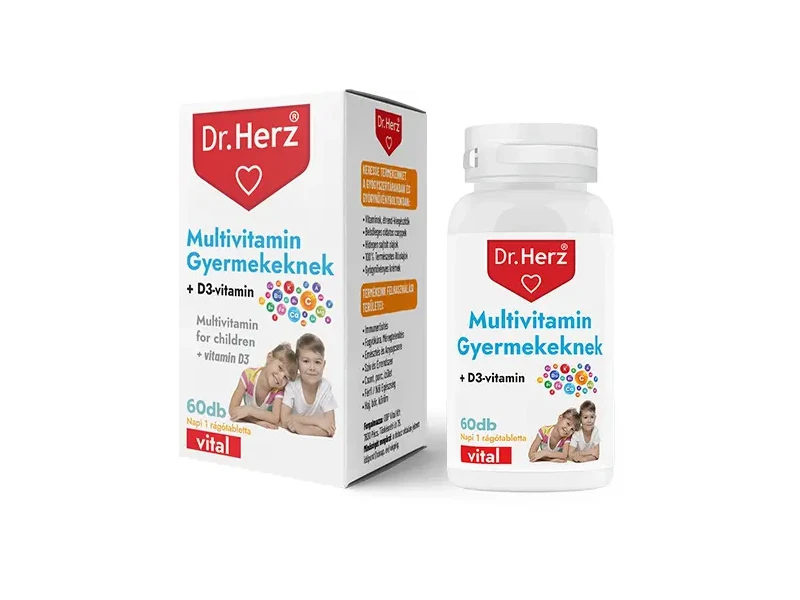 Dr. Herz Multivitamin gyerekeknek + D3 60 db rágótabletta