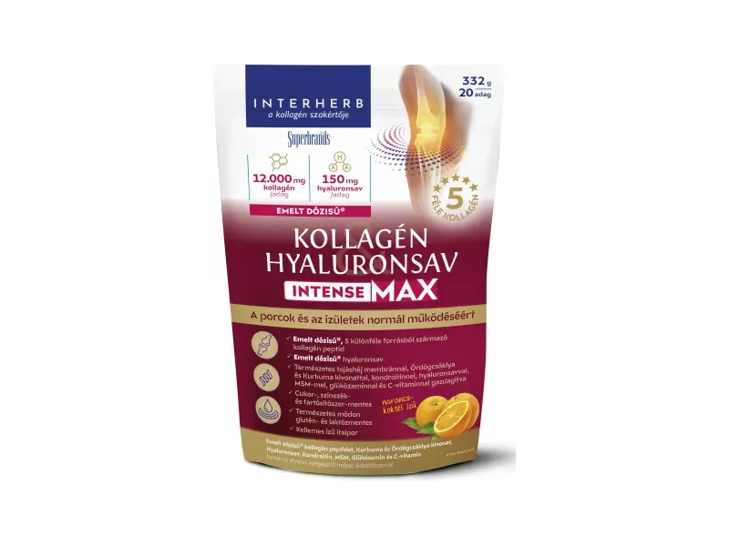 Interherb Kollagén&Hyaluronsav IntenseMAX nádcukorral Narancskoktél ízű 332 g