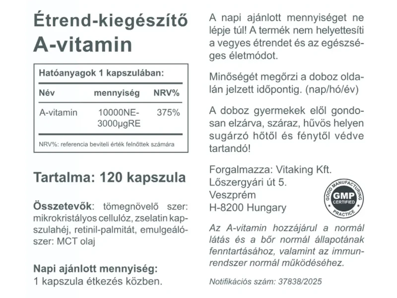 Vitaking A-10000 vitamin 120 db kapszula