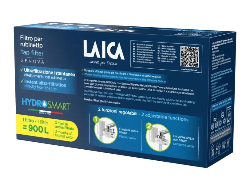 LAICA Genova HYDROSMART rendszerű csapra szerelhető mikroplasztik-stop vízszűrő 900L/3hó