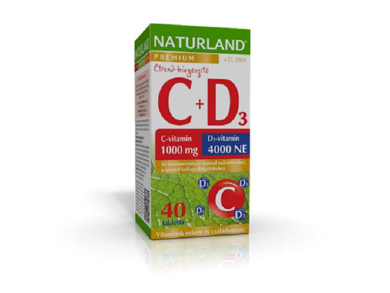 Naturland Prémium 1000 C-vitamin + 4000 NE D-vitamin tabletta 40db
