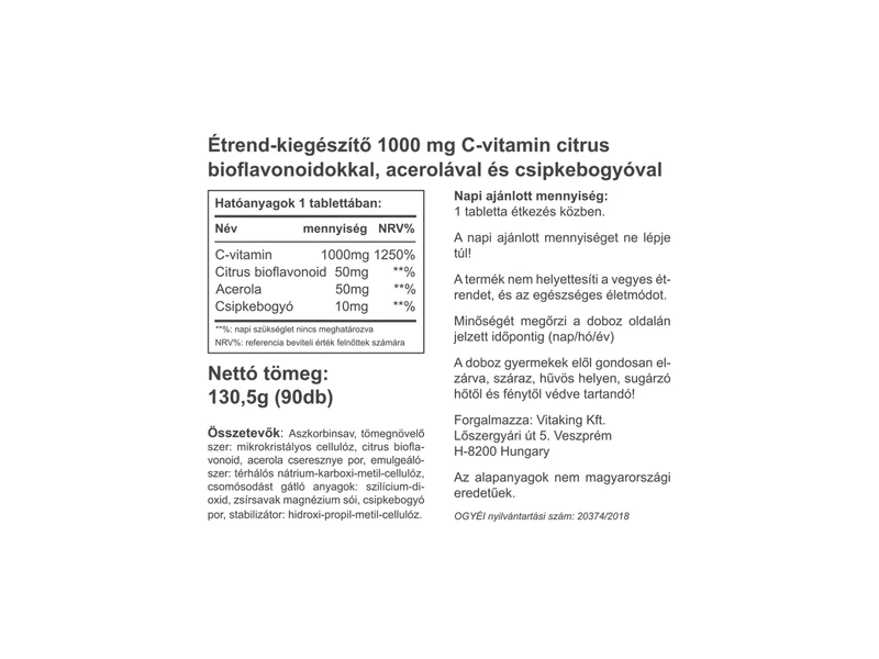 Vitaking Vitamin C-1000 Citrus Bioflavonoid és Acerola 30 db