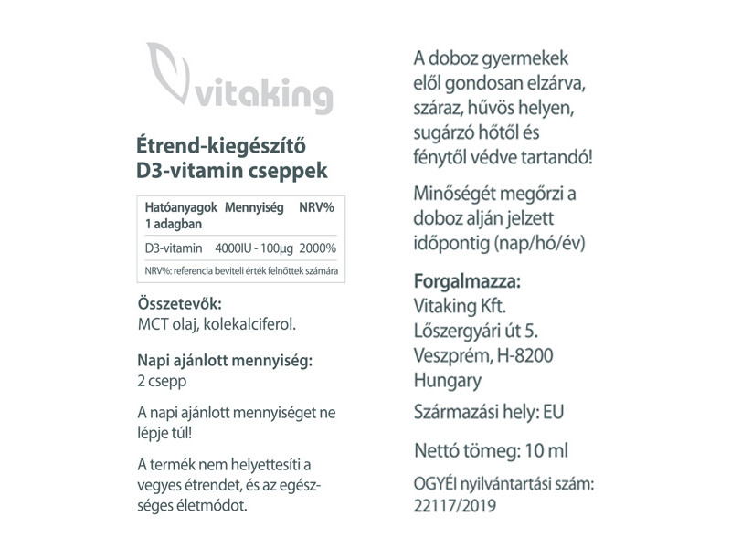 Vitaking D3-Vitamin cseppek 2000NE 10ml