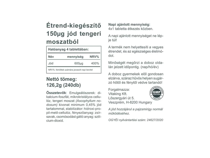 Vitaking Jód (IODINE) tabletta 240db