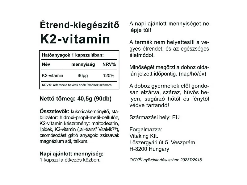 VK K2 vitamin 90db