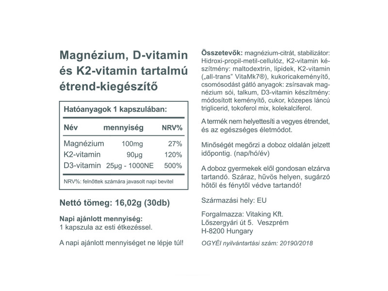 KÃ©ptalÃ¡lat a kÃ¶vetkezÅre: âMagneTrio (Mg + D3 +K2) Vitakingâ