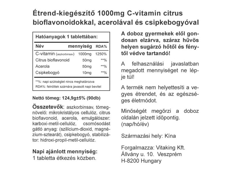 VK C-1000  Bioflavonoid Csipkebogyó Acerola tabletta 30db